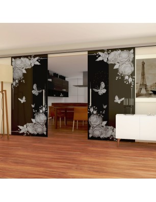 Glasschiebetür SLIM-LINE Blume 5 Gelasert Auf Grauglas
