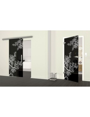 Glasschiebetür SLIM-LINE Japan Garden Gelasert Auf Grauglas