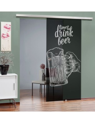 Glasschiebetür SLIM-LINE Time to drink beer Gelasert Auf Grauglas