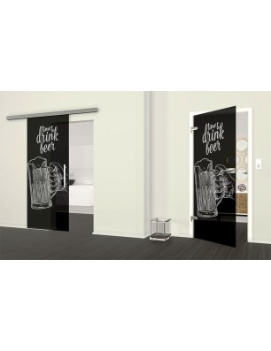 Glasschiebetür SLIM-LINE Time to drink beer Gelasert Auf Grauglas