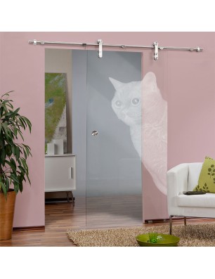 Glasschiebetür PIPE-LINE Cats Gelasert Auf Klarglas