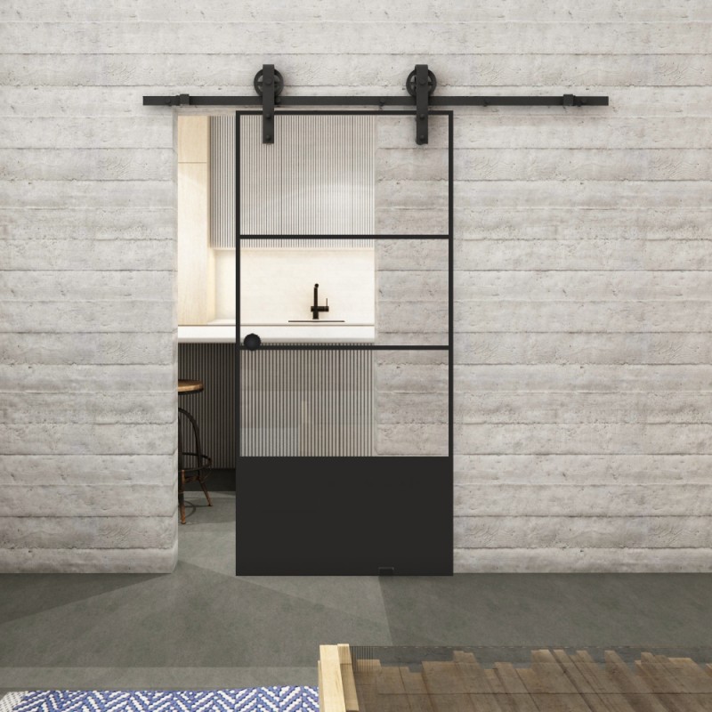Glasschiebetür BARN-LINE Loft Schwarzlack 32 Auf Klarglas