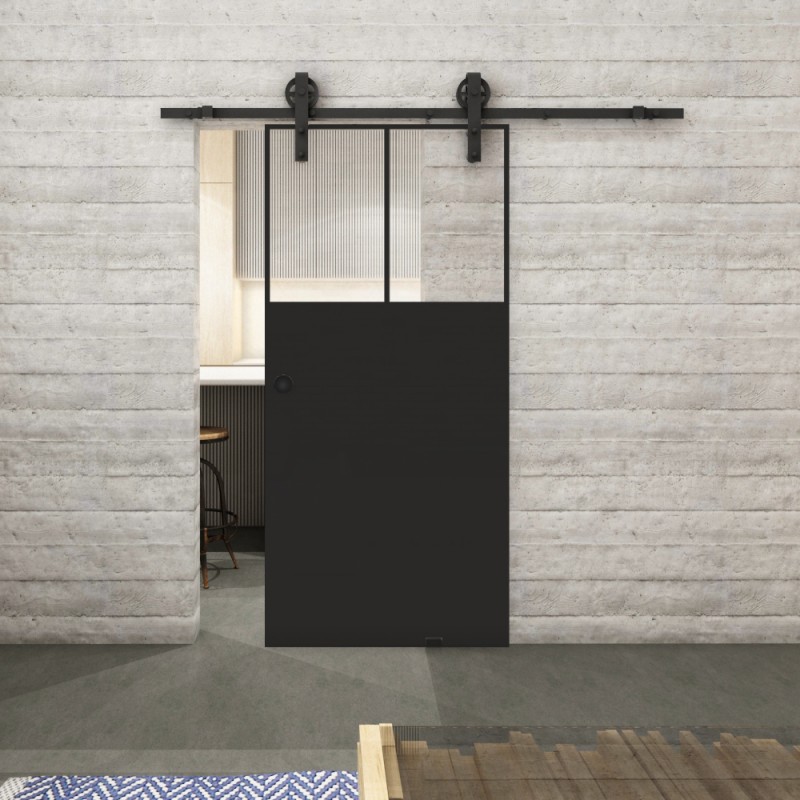 Glasschiebetür BARN-LINE Loft Schwarzlack 25 Auf Klarglas