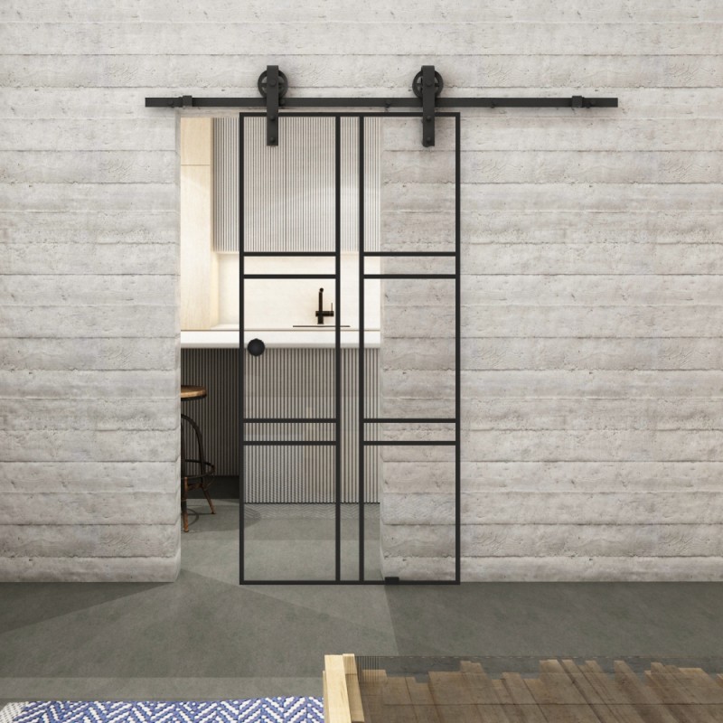 Glasschiebetür BARN-LINE Loft Schwarzlack 14 Auf Klarglas