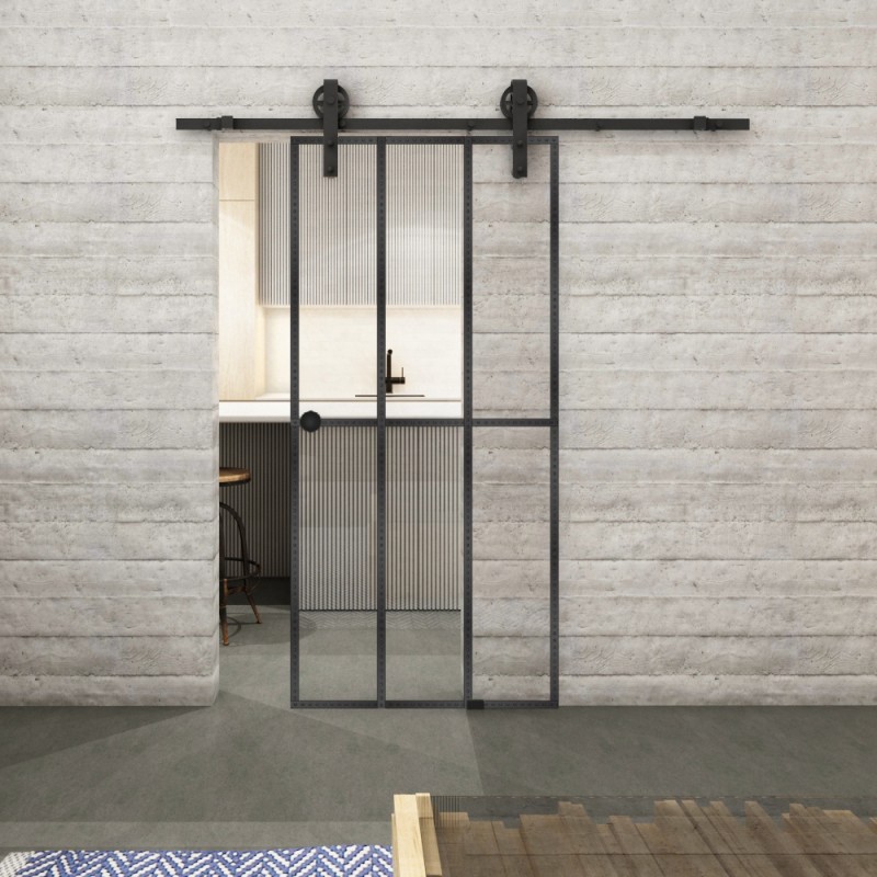 Glasschiebetür BARN-LINE Loft Schwarzeisen Genietet 12 Auf Klarglas
