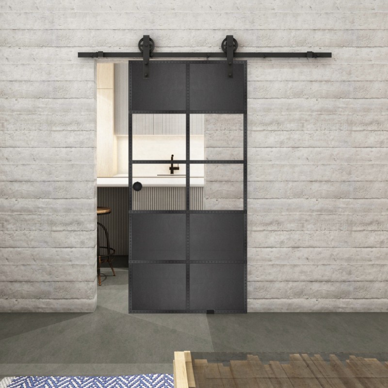 Glasschiebetür BARN-LINE Loft Schwarzeisen Genietet 28 Auf Klarglas