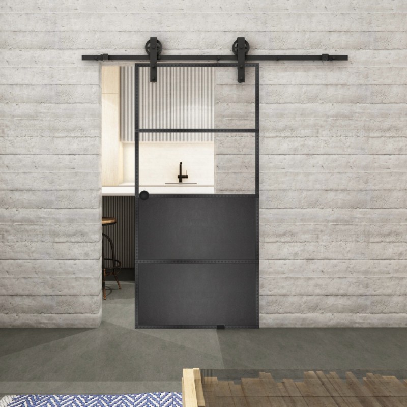 Glasschiebetür BARN-LINE Loft Schwarzeisen Genietet 14 Auf Klarglas