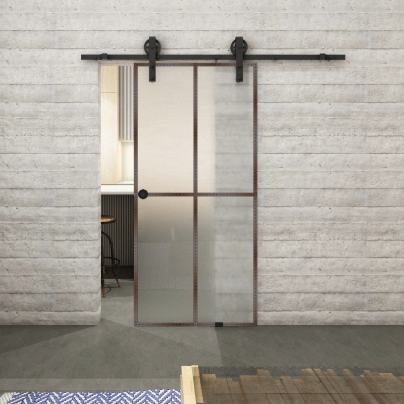 Glasschiebetür BARN-LINE Loft Rosteisen Genietet 08 Blickdicht
