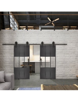 Glasschiebetür BARN-LINE Loft Schwarzeisen Genietet 33 Auf Klarglas