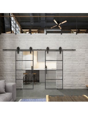 Glasschiebetür BARN-LINE Loft Schwarzeisen Genietet 02 Auf Klarglas