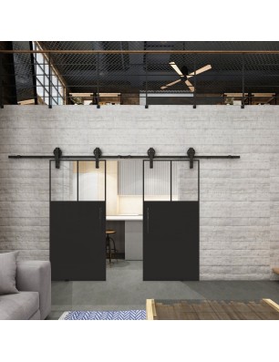 Glasschiebetür BARN-LINE Loft Schwarzlack 25 Auf Klarglas