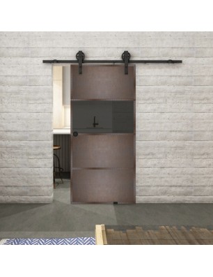 Glasschiebetür BARN-LINE Loft Rosteisen Genietet 26 Auf Grauglas
