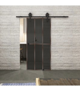 Glasschiebetür BARN-LINE Loft Rosteisen Genietet 12 Auf Grauglas