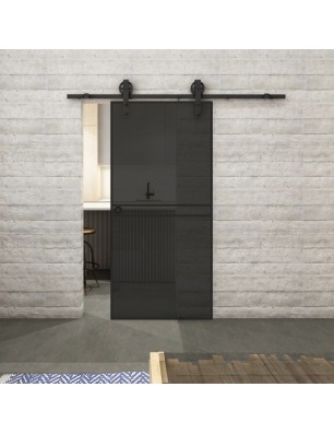 Glasschiebetür BARN-LINE Loft Schwarzlack 18 Auf Grauglas