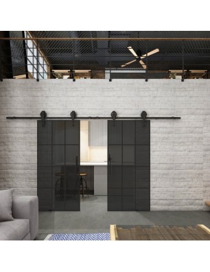 Glasschiebetür BARN-LINE Loft Schwarzlack 10 Auf Grauglas