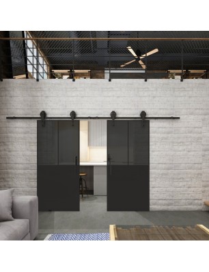 Glasschiebetür BARN-LINE Loft Schwarzlack 26 Auf Grauglas