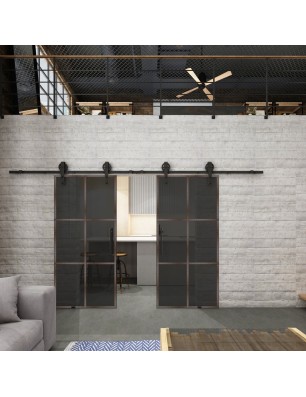 Glasschiebetür BARN-LINE Loft Rosteisen Genietet 07 Auf Grauglas