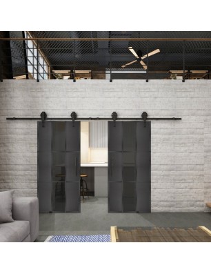 Glasschiebetür BARN-LINE Loft Schwarzeisen Genietet 36 Auf Grauglas