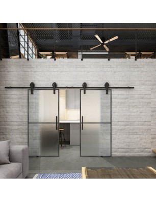 Glasschiebetür BARN-LINE Loft Schwarzeisen Genietet 04 Blickdicht