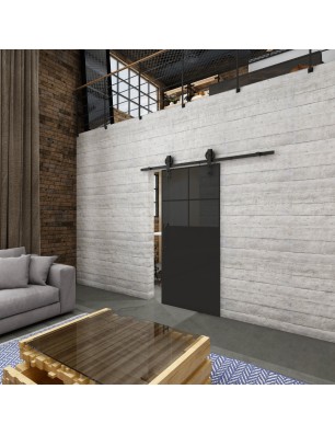 Glasschiebetür BARN-LINE Loft Schwarzlack 23 Auf Grauglas
