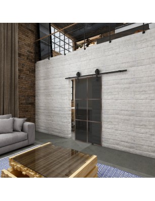 Glasschiebetür BARN-LINE Loft Rosteisen Genietet 07 Auf Grauglas
