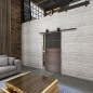 Glasschiebetür BARN-LINE Loft Rosteisen Genietet 13 Auf Grauglas