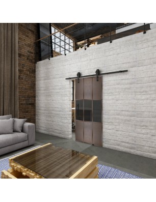 Glasschiebetür BARN-LINE Loft Rosteisen Genietet 33 Auf Grauglas