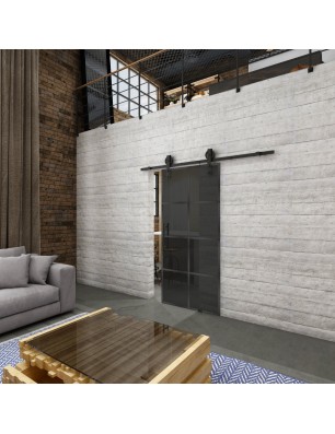 Glasschiebetür BARN-LINE Loft Schwarzeisen Genietet 06 Auf Grauglas