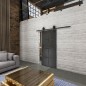 Glasschiebetür BARN-LINE Loft Schwarzeisen Genietet 18 Auf Grauglas