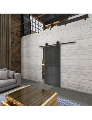 Glasschiebetür BARN-LINE Loft Schwarzeisen Genietet 20 Auf Grauglas