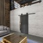 Glasschiebetür BARN-LINE Loft Schwarzeisen Genietet 24 Auf Grauglas
