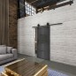 Glasschiebetür BARN-LINE Loft Schwarzeisen Genietet 32 Auf Grauglas