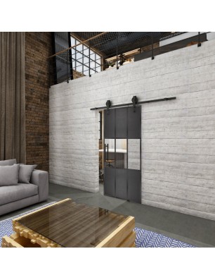 Glasschiebetür BARN-LINE Loft Schwarzeisen Genietet 33 Auf Klarglas