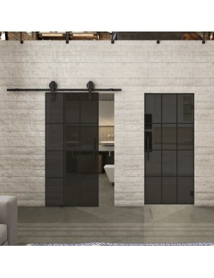 Glasschiebetür BARN-LINE Loft Schwarzlack 10 Auf Grauglas