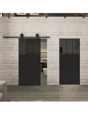 Glasschiebetür BARN-LINE Loft Schwarzlack 29 Auf Grauglas