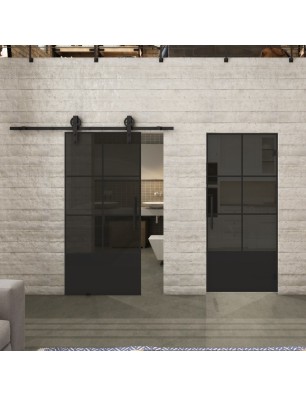 Glasschiebetür BARN-LINE Loft Schwarzlack 35 Auf Grauglas