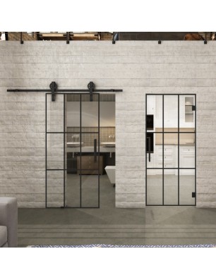 Glasschiebetür BARN-LINE Loft Schwarzlack 11 Auf Klarglas