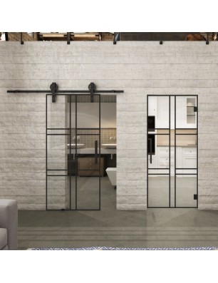Glasschiebetür BARN-LINE Loft Schwarzlack 14 Auf Klarglas