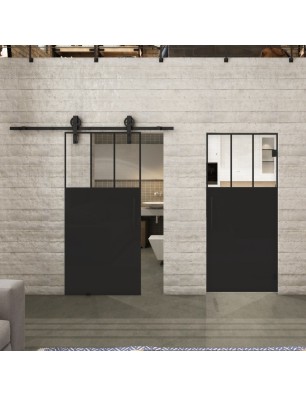 Glasschiebetür BARN-LINE Loft Schwarzlack 29 Auf Klarglas