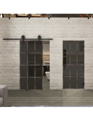 Glasschiebetür BARN-LINE Loft Rosteisen Genietet 10 Auf Grauglas