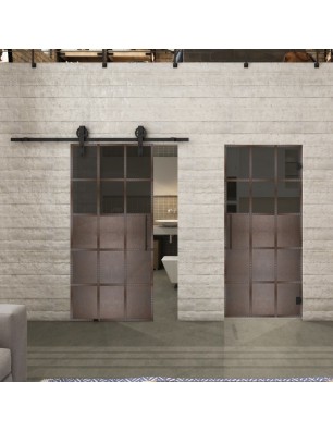 Glasschiebetür BARN-LINE Loft Rosteisen Genietet 21 Auf Grauglas