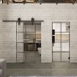 Glasschiebetür BARN-LINE Loft Rosteisen Genietet 06 Auf Klarglas