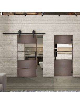 Glasschiebetür BARN-LINE Loft Rosteisen Genietet 25 Auf Klarglas