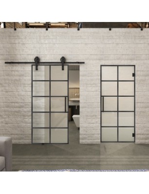 Glasschiebetür BARN-LINE Loft Schwarzeisen Genietet 05 Blickdicht