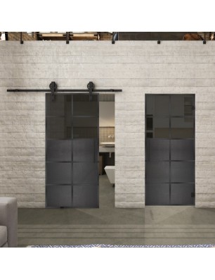 Glasschiebetür BARN-LINE Loft Schwarzeisen Genietet 17 Auf Grauglas