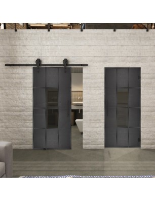 Glasschiebetür BARN-LINE Loft Schwarzeisen Genietet 35 Auf Grauglas