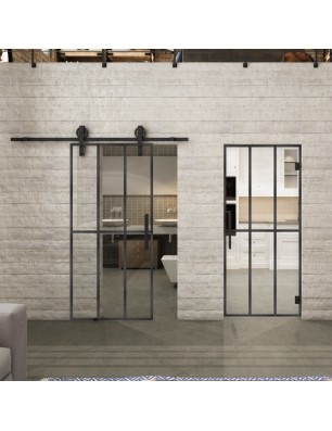 Glasschiebetür BARN-LINE Loft Schwarzeisen Genietet 12 Auf Klarglas