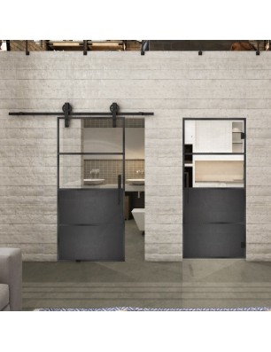 Glasschiebetür BARN-LINE Loft Schwarzeisen Genietet 14 Auf Klarglas