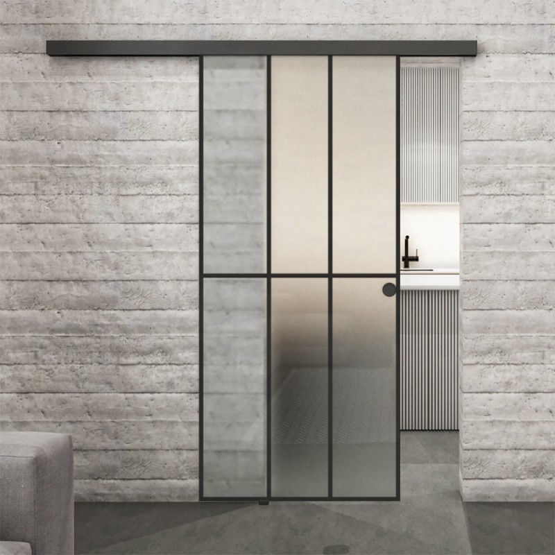 Glasschiebetür BLACK-LINE Loft Schwarzlack 12 Blickdicht