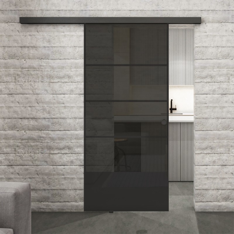 Glasschiebetür BLACK-LINE Loft Schwarzlack 31 Auf Grauglas